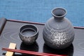 Japanese sake cup and bottle Royalty Free Stock Photo