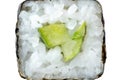 Japanese traditional sushi rolls with cucumber, frontal. Macro. Royalty Free Stock Photo