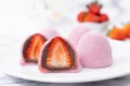 Japanese traditional sweet daifuku with fresh strawberry Royalty Free Stock Photo