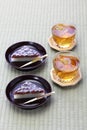 Japanese traditional sweet dessert served with barley tea Royalty Free Stock Photo