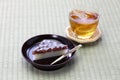 japanese traditional sweet dessert served with barley tea Royalty Free Stock Photo