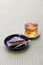 japanese traditional sweet dessert served with barley tea Royalty Free Stock Photo