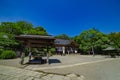 A Japanese traditional temple JINDAIJI at the old fashioned street in Tokyo wide shot