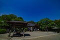 A Japanese traditional temple JINDAIJI at the old fashioned street in Tokyo wide shot Royalty Free Stock Photo