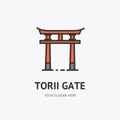 Japanese Traditional Torii Gate Sign Thin Line Icon Emblem Concept. Vector