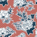 Japanese traditional vector illustration peony pattern seamless