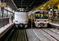 Japanese trains at JR Kyoto Station.