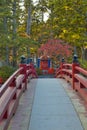 Japanese Travel Concepts. Traditional japanese River Bridge Across The Pond on Mount Koyasan in Japan