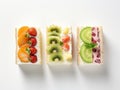 Japanese trend sweet fruits sando sandwich with lots of fruits. Generative AI