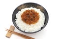 Japanese tsukudani of chirimen jako on rice