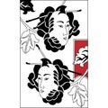 Japanese Tsure Noh Theatrical Masks. Set of black and white vector illustrations