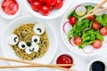 Japanese udon pasta with tofu cheese shaped bear, bento food art