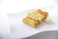 Japanese Ueno yakitori carte omelet egg on white platter Royalty Free Stock Photo