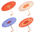 Japanese umbrellas. Beautiful traditional asian umbrella, paper parasol of oriental asia culture japan or china