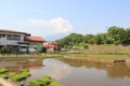 Japanese Village with Fuji Mountain in Background Royalty Free Stock Photo