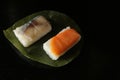 Japanese vinegar sushi on persimmon leaf 2 Royalty Free Stock Photo
