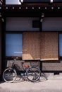 Japanese vintage black bicycle infront of old house. Hida Furukawa, Gifu - Japan
