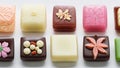 Japanese wagashi confections come in a variety of shapes and colors.