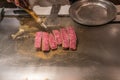 Japanese Wagyu beef steak on the pan Royalty Free Stock Photo