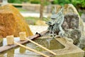 Japanese washbasin, tsukubai, with a dragon fountain Royalty Free Stock Photo