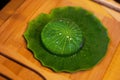 Japanese water mochi on leaf dish