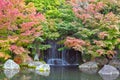 Japanese Waterfall Landscape During Autumn at Koko-en, Himeji, J