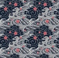 Japanese wave with sakura seamless pattern for textile, background, garments or wallpaper