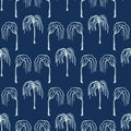 Japanese Weeping Willow Tree Seamless Vector Pattern. Hand Drawn Indigo Royalty Free Stock Photo