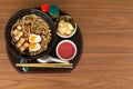 Japanese wheat noodle, Udon noodle on wooden table background