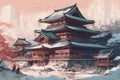 Japanese winter architecture. Generate Ai Royalty Free Stock Photo