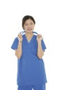 Beautiful Asian woman doctor or nurse wearing scrubs Royalty Free Stock Photo