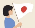 Japanese man with flag isolated as Japan Day concept, patriotic flat vector stock illustration with citizen