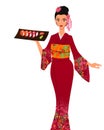 Japanese woman with salver Royalty Free Stock Photo