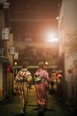 japanese woman wearing tradition kimono clothes walking in yasaka shrine street kyoto japan