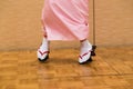 Japanese women dancing in traditioanl dress and geta shoes Royalty Free Stock Photo