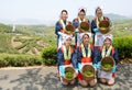 Japanese women harvesting tea leaves