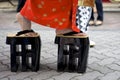 Japanese women wearing traditional zori shoes