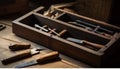 Japanese wood working tools on an old rustic table Royalty Free Stock Photo