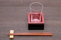 Japanese wooden box masu with cup