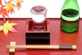 Japanese wooden box masu with sake Royalty Free Stock Photo