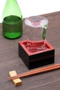 Japanese wooden box masu with sake