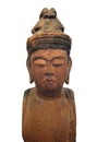 Japanese wooden Buddha statue isolated.