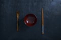 Japanese wooden chopsticks, bowl. Royalty Free Stock Photo