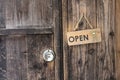 Japanese wooden door sign saying open