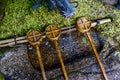 Japanese wooden ladles at Shinto temple Royalty Free Stock Photo