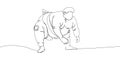 Japanese wrestler, sumo one line art. Continuous line drawing japan, fight, obesity, big man, person, pre-fight greeting