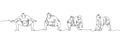 Japanese wrestlers sumo set one line art. Continuous line drawing japan, fight, obesity, big man, person, pre-fight