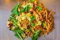 Japanese yakisoba noodles with seafood