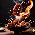 Japanese yakitori grilled chicken sewers, traditional snack food