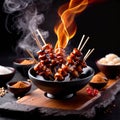 Japanese yakitori grilled chicken sewers, traditional snack food